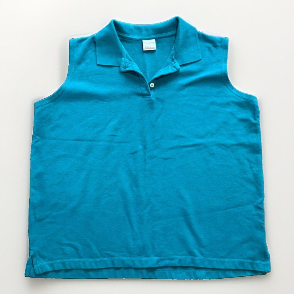 VTG Cherokee Womens Teal V-Neck Collared Sleeveless Polo Shirt Size XL